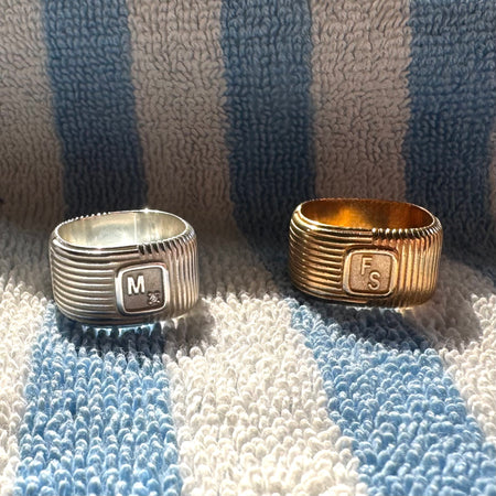 1987 Mod Ring/ Logo or personalized letter & gemstone/ in GOLD or SILVER