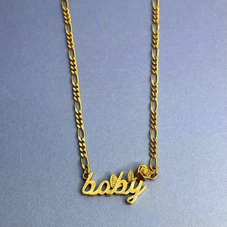Baby Pendant Necklace/ Gold or Silver/ Curb, figaro or Pearls
