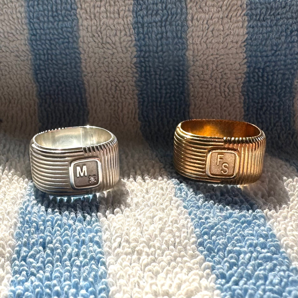 1987 Mod Ring/ Logo or personalized letter & gemstone/ in GOLD or SILV ...